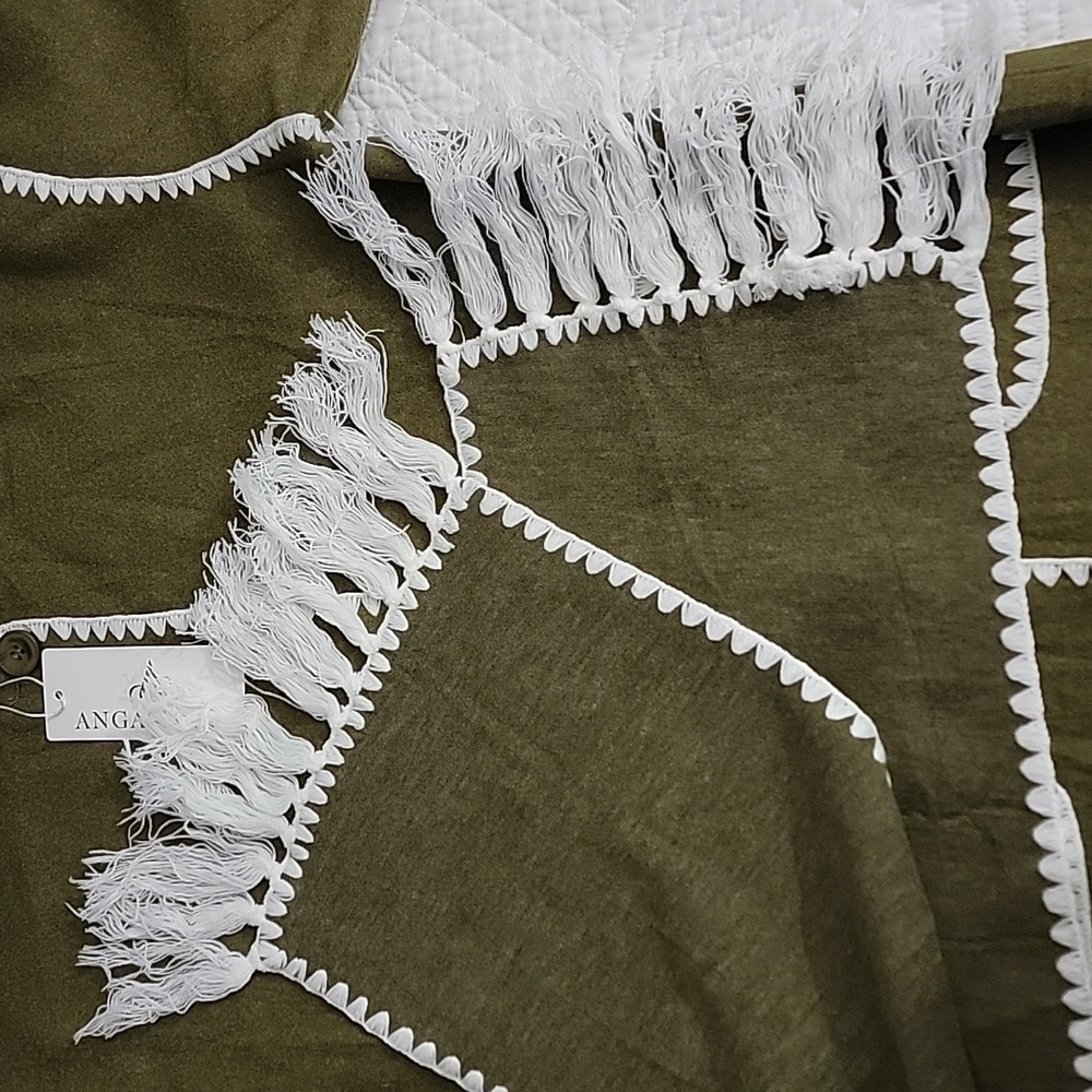 Olive Green Coat and Scarf Set with White Trim Size Small - Picture 12 of 14